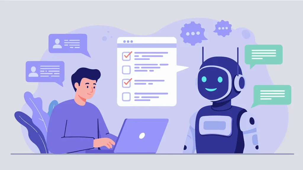ai-chatbot-lead-qualification Illustration showing an AI chatbot helping qualify leads through guided conversation