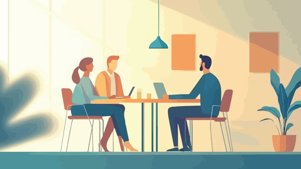 website-redesign-strategy-planning-meeting Business discussion focused on planning a website redesign strategy